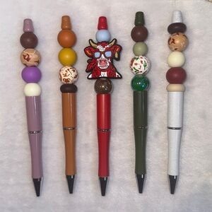5 piece- Desert Cow themed handcrafted beaded pens set.